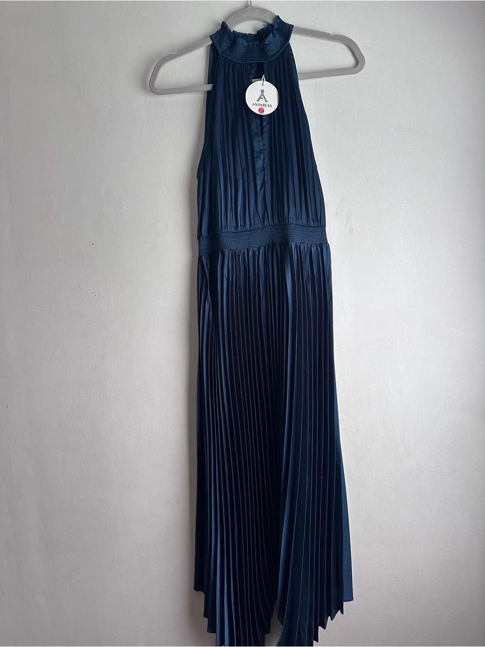 Navy Pleated Halter Maxi Dress (Large)